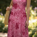 Adrianna Papell  Pink Floral 100% Silk Midi Dress‎ Size 8 Party Wedding Cocktail Photo 0