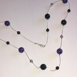 Elegant Silver Tone Purple and Black Beaded Boho Necklace Photo 4