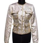 Cache Gold / Silver Metallic Brocade Top Jacket Lined Rhinestone Button $198 NWT Photo 0