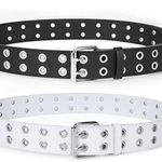 Korean style leather double hole belt black with chain fashion white belt Photo 0