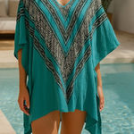Vix Paula Hermanny Oversized V-Neck Swim Cover Up in Teal Photo 0