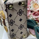 Fluffy Bear Decor Top Handle Purse, Faux Leather, Removable strap. Green strap Brown Photo 3