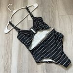 Anemos Striped Swimsuit NWOT cut out one tortoise piece womens Black (small) Photo 1
