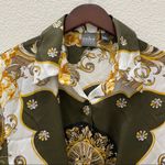 Soho NYC Green/Gold Scarf Print Front Tie Blouse S Photo 13