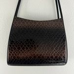 Vintage 90s Black Dark Brown Shiny Faux Leather Croc Embossed Shoulder Bag Photo 4