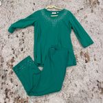 Quacker Factory  Green Womens 3/4 sleeve Embellished Rhinestones pant set Med Photo 3