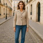 Jones New York  Tan Brocade‎ Long Sleeve Blazer Jacket Business Size 8P Career Photo 13