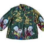 Citron Santa Monica Dragon Lotus Asian Printed Silk Shirt Olive Green Large Photo 0