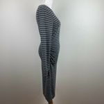 Ann Taylor ‎ Sheath Dress S Gray White Stripe Ruched Waist Long Sleeve Over Knee Photo 3