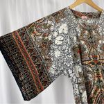 Boho Flare Sleeve Large Print Thailand Maxi Dress Cover Up Vacation Island Brown Photo 4