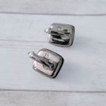 Liz Claiborne Vintage  Clip On Earrings Black Rounded Square with Clear Gem Photo 6