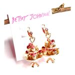 Betsey Johnson EARRINGS Dangle Drop Cupcake Wedding Tiered Cake Plate Gold Pink Photo 3