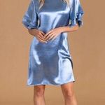 S'EDGE Easton Dress Metallic Blue Sateen Size Small NWT Tiered Short Sleeves Photo 0