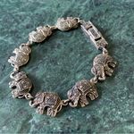 VTG Linked Marching Elephant Sterling Silver Bracelet Marcasite 7.25” Photo 0