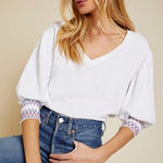 Nation Ltd  100% Cotton Puff Sleeve V-Neck 3/4 Blouse Tee Shirt White Medium Photo 0