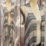 Umgee  Ivory Purple & Teal Striped Long Length Boho Flowy Cardigan Vest Size S/M Photo 2