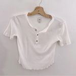 Urban Outfitters BDG Ribbed Short Sleeve Cropped Top Henley Tshirt White Photo 1