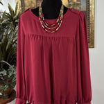 Loft Women’s Long Sleeve Blouse Small Red Button Shoulder Drawstring Hem Photo 0