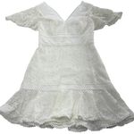 Eliza J Dress Womens 4 White Lace Plunge V Neck Flutter Sleeve Mini Bridal Photo 1