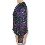 Vintage Collarless Beaded Silk Evening Jacket Black Purple Teal Sequin Elegant Size 14 Photo 4