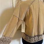 SMH Boutique Leather Blazer Boho Vintage Knit Long Sleeve Jacket Women’s Small Tan Photo 4