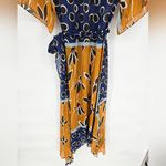 ZARA  Blogger Favorite Blue Mustard Sheer Printed Midi Dress With Belt Size Small Photo 15