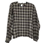 ZARA  Black White & Red Plaid Balloon Sleeve Tie Back Long Sleeve Blouse Womens M Photo 0