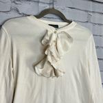 Ralph Lauren Lauren Jeans Co Ruffle Front ¼-Button Long Sleeve White Top Preppy M Blouse Y2K Photo 2