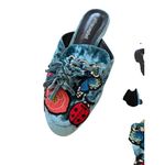Jeffrey Campbell Blue Crushed Velvet Ladybug Floral Mules Flats Size 8.5 Photo 4