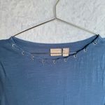 Chico's Chico’s Slate Blue Slub Knit Braided Neckline Short Sleeve Tee 100% Cotton NEW Photo 3