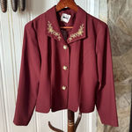 Vintage Wine Tone Blouse with Metallic Embroidered Collar Purple Size 8 Photo 0