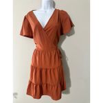 Abercrombie & Fitch Abercrombie Fitch Tiered Wrap Dress Short Flutter Sleeve Orange NWT Size L Photo 2