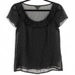 Banana Republic Size M Black Polka Dot Sheer Blouse Flutter Sleeve Coquette Photo 0