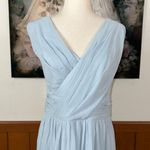 Beautiful New Dessy Collection Vivian Diamond Chiffon Drape Gown! Blue Size 14 Photo 2