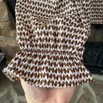 SheIn size 6 Medium ruffle v neck puff sleeve blouse brown cream print Photo 4