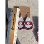 Baseball Mom Leather & Wood Earrings Set Red Photo 3