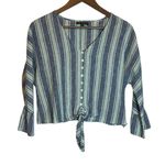 For Cynthia  Women Crop Top‎ PL Colorful Striped Tie Front Coastal Beachy Summer Photo 0