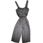 Academia Checkered Sleeveless FrontButton Up Jumpsuit Gray Culotte Fit Women’s S Photo 2