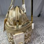 Michael Kors Harrison Large Satchel Handbag Beige Gold MK Monogram Photo 4