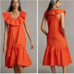 Anthropologie  WHIT TWO Flouncy Bright‎ Orange Ruffled Tiered midi dress Small Photo 1