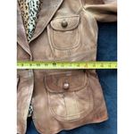 Black Rivet Button Closure Notched Lapel Leopard Lined Leather Jacket Large Boho Photo 7