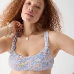 J.Crew  Bikini Swim Top Scrunchie Knotted Scoopneck Blue Floral XXS (0) NWT Photo 0