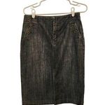 Level 99 Dark Wash Denim Back Slit Knee Length Straight Pencil Skirt Size 28 Black Photo 0