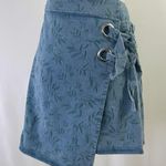 Lumière New Side Tie Asymmetrical Mini Skirt Denim Blue Green Leaf Photo 1