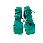 ZARA Green Satin Platform Strappy Wrap Heels Women Size 38 Photo 1