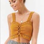 Forever 21 NWOT Crochet knit lace up golden yellow crop top Size Small Photo 0
