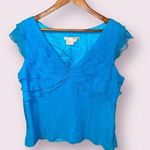 Maggy London  Short Sleeve 100% Silk Ruffled V-Neck Blouse in Aqua - size 16 Photo 0