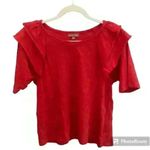 Lilla P Loose Knit Slub Elbow Sleeve Ruffle Crewneck size Small Preppy Luxury Red Photo 1