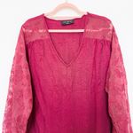 Lane Bryant Womens Blouse Size 4X Burgundy Lace Sleeve Textured Boho Chic Fall Photo 1