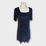 Vintage 90s Sparkly All Over Glitter Mini Dress Knit Ultra Dress sz 10 Swiftie Blue Photo 4